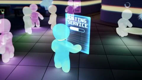 Metaverse avatar of person is using dating site site Illustrazione stock