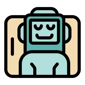Metaverse avatar relaxing in digital environment with closed eyes and smili.. Illustrazione stock