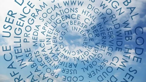 Metaverse circle word cloud on blue sky timelapse Stockbeeldmateriaal 333215100