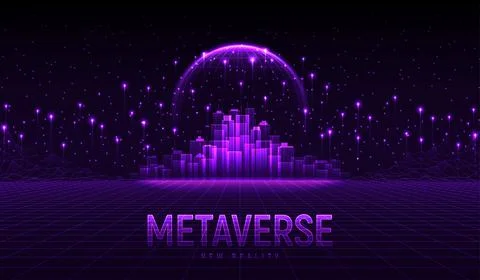 Metaverse city future concept Stockillustratie