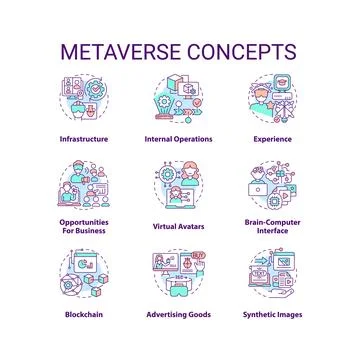 Metaverse concept icons set 스톡 일러스트