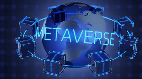 Metaverse concept. Technology cubes with metaverse inscription. 3d render. Illustrazione stock