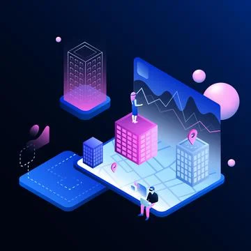 Metaverse Developer Illustration. Creating a City. Metaworld Stock Illustration