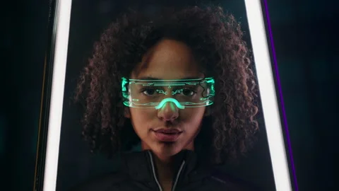 Metaverse digital cyber world technology, woman with virtual reality VR goggles 스톡 동영상 201481716