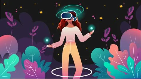 Metaverse digital cyber world technology, Woman character with glasses VR Stock Illustration