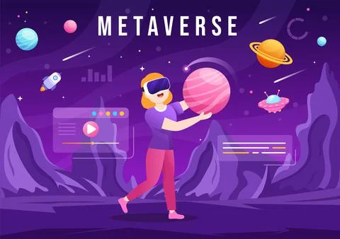 Metaverse Digital Virtual Reality Technology wears VR Glasses for Future Inno Illustrazione stock
