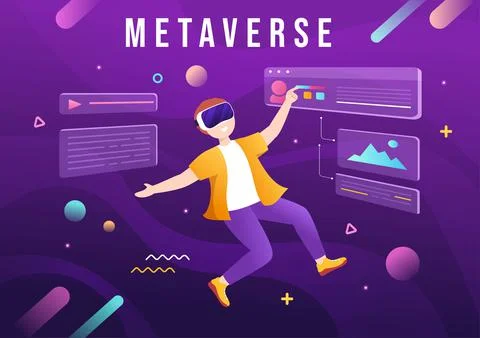Metaverse Digital Virtual Reality Technology wears VR Glasses for Future Inno Illustrazione stock