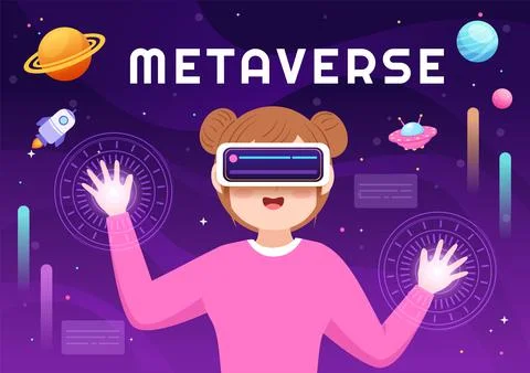 Metaverse Digital Virtual Reality Technology wears VR Glasses for Future Inno Illustrazione stock