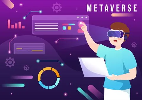 Metaverse Digital Virtual Reality Technology wears VR Glasses for Future Inno Illustrazione stock