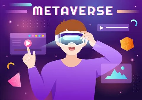 Metaverse Digital Virtual Reality Technology wears VR Glasses for Future Inno Illustrazione stock