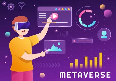 Metaverse Digital Virtual Reality Technology wears VR Glasses for Future Inno Illustrazione stock