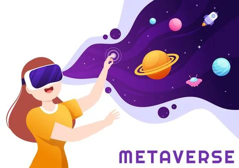 Metaverse Digital Virtual Reality Technology wears VR Glasses for Future Inno Illustrazione stock