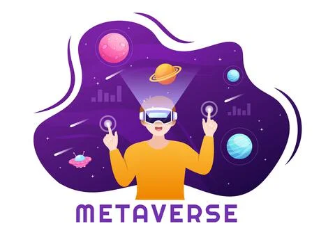 Metaverse Digital Virtual Reality Technology wears VR Glasses for Future Inno Illustrazione stock