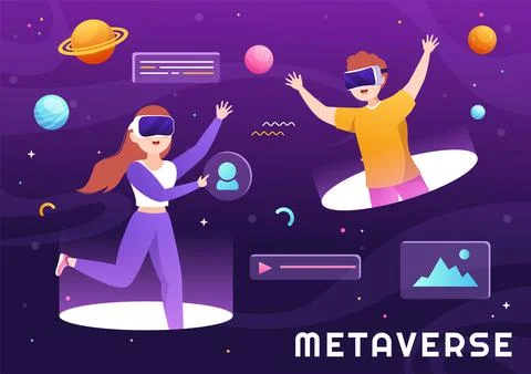 Metaverse Digital Virtual Reality Technology wears VR Glasses for Future Inno Illustrazione stock