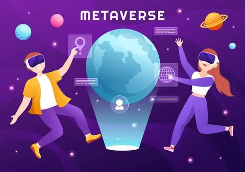 Metaverse Digital Virtual Reality Technology wears VR Glasses for Future Inno Illustrazione stock