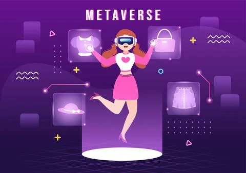 Metaverse Digital Virtual Reality Technology wears VR Glasses for Future Inno Illustrazione stock