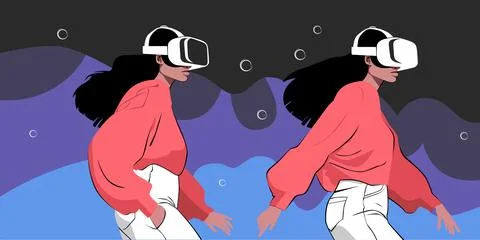 Metaverse Digital Virtual Reality Technology of a woman with glasses and a heads Stock Illustration