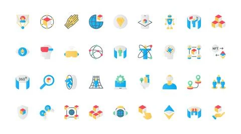 Metaverse flat icons set, VR glasses for virtual world simulation, video game. Stock-Illustration