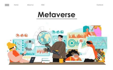 Metaverse flat landing page vector web template 库存插图