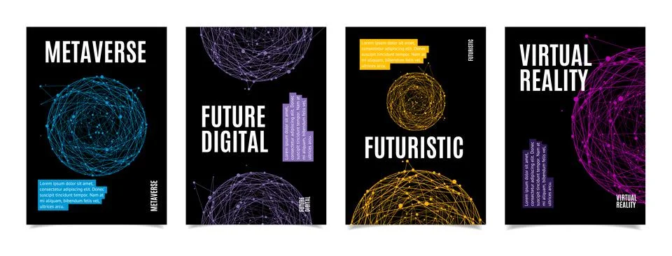 Metaverse, Future Digital and Virtual Reality Concept Placard Poster Banner Card 스톡 일러스트