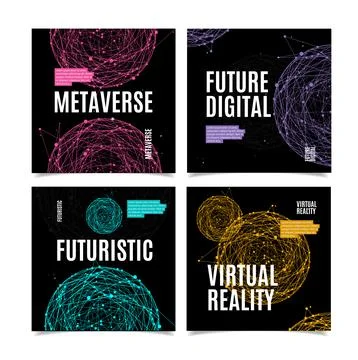 Metaverse, Future Digital and Virtual Reality Concept Banners Template Set 스톡 일러스트
