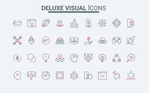 Metaverse, future technology line icons set, VR glasses for meta world イラスト素材
