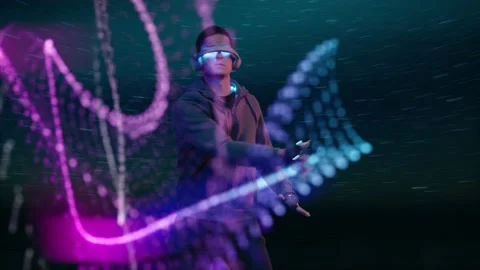 Metaverse Futuristic Cyber Technology Tech Savvy Designer Man Using Ar Vr Stock Footage 198149733