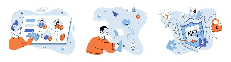 Metaverse. Futurity lies in continued evolution digital technology and its Stock Illustration