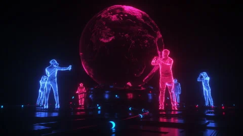 Metaverse HUD Characters and Earth Background Stock Footage 231696863