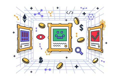 Metaverse nft virtual gallery with image vector イラスト素材