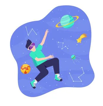 Metaverse or Virtual reality technology concept. Man in digital glasses. Teen Stock Illustration