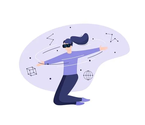 Metaverse or Virtual reality technology concept. Woman in digital glasses. Te Stock Illustration