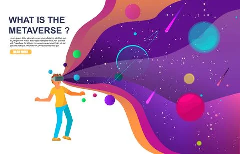 Metaverse or virtual world. Boy in VR glasses interacting with virtual reality Stock Illustration