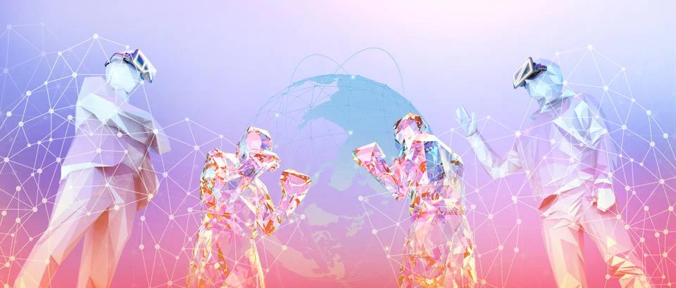 Metaverse technology for Futuristic virtual world,virtual reality glasses Esport Stock Illustration