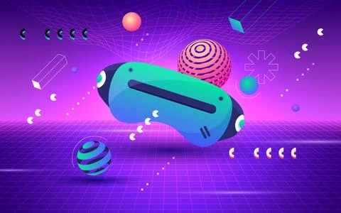 Metaverse technology with vr glasses and floating objects Stock Illustration