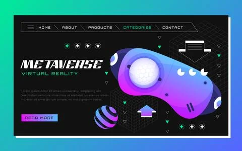 Metaverse technology with vr glasses and simple objects landing page Stock Illustration