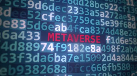 METAVERSE text and program code on the computer screen. 3D rendering Stock Illustration