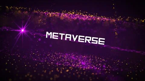 Metaverse Text On Purple Orange  Digital Space Glitter Sparkle Dust Particles Stock Illustration