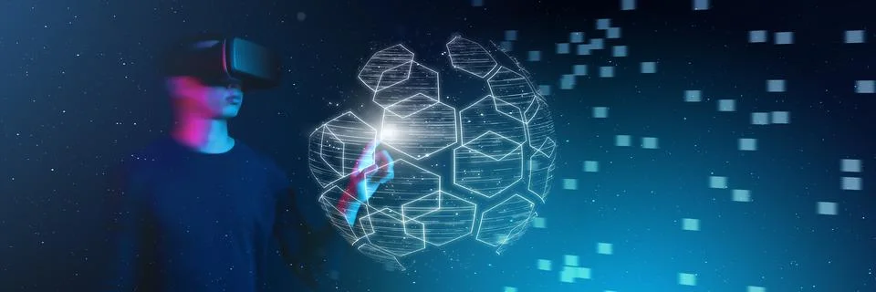 Metaverse virtual reality, augmented reality technology world connection. Man Stock Photos