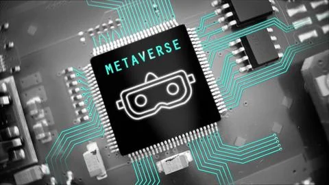 Metaverse Virtual Reality Chip, Computer Microprocessor on Motherboard イラスト素材