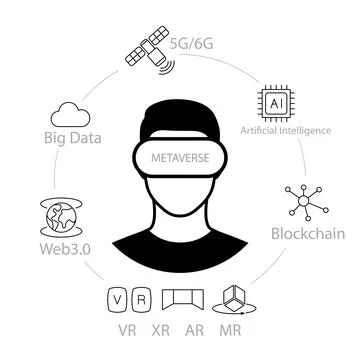 Metaverse Virtual Reality Concepts. man wearing 3D glasses Illustrazione stock