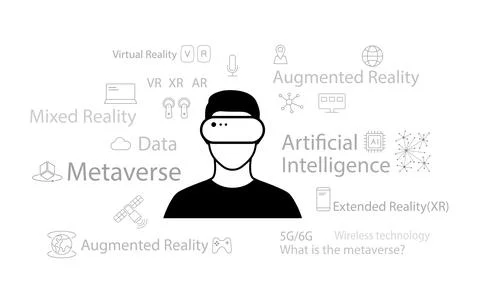 Metaverse Virtual Reality Concepts. man wearing 3D glasses Illustrazione stock
