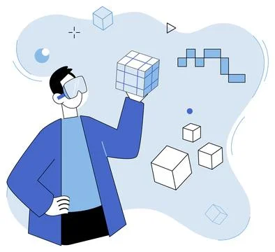 Metaverse. Virtual reality technology immerses users in simulated environments Stock Illustration