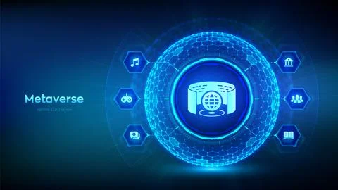 Metaverse virtual world technology concept. 3D visualization and simulation.  Stock Illustration