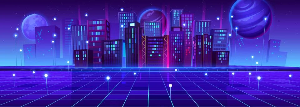 Metaverse, vr technology concept with digital city Ilustración de archivo