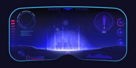 Metaverse in VR. Virtual future world. Digital reality with AR city technology イラスト素材
