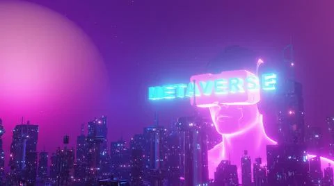 Metaverse VR Virtual Reality Cyber City World Virtual Reality Technology Conc Stock Illustration