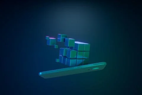 Metaverse, Web3 and Blockchain Technology Concepts. Levitating Virtual Obje.. Ilustración de archivo