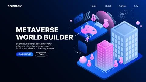 Metaverse World Builder. Metaworld. Web Landing Page Template Stock Illustration