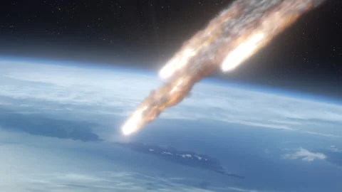 Meteor (asteroid) fragments burning in the atmosphere. Stock Footage 314060428